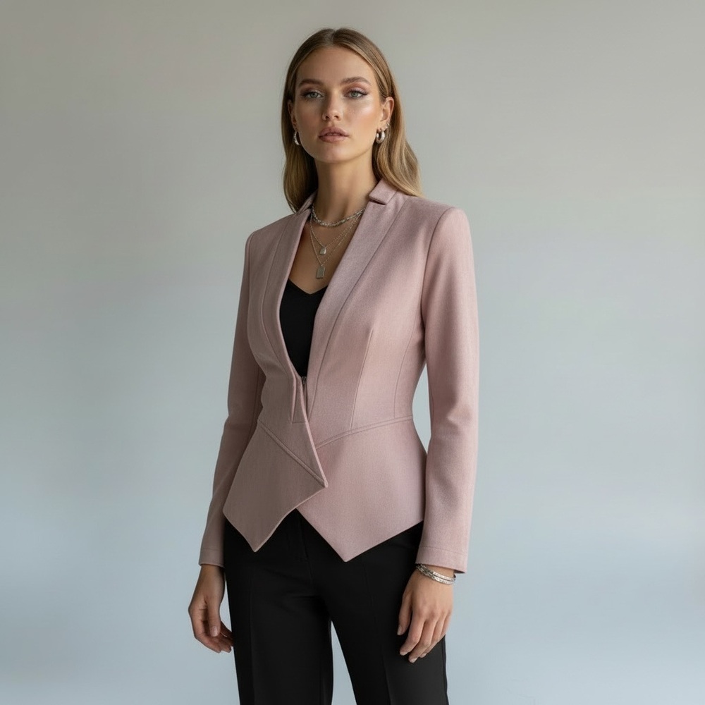 Akira Blush Faux Suede Hook & Eye Closure Blazer Jacket Business Casual Office